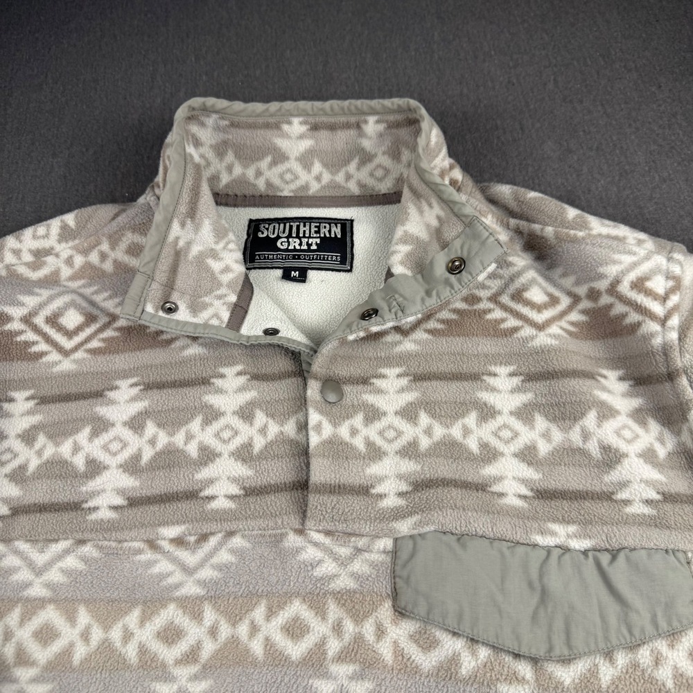 Southern Grit Mens‎ Southwestern Fleece Snap Pullover Taupe Geometric Size M